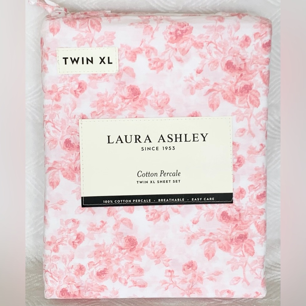 Laura Ashley Pink Roses Floral Sheet Set - Twin XL - Picture 5 of 5